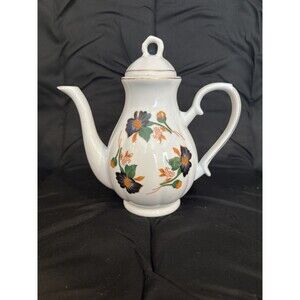 Vintage Wunsiedel Porcelain Coffee Pot with Orange & Black Flower Design